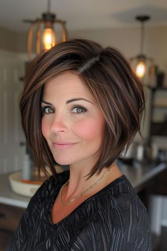 Dark Brown Bob With Highlights And Lowlights