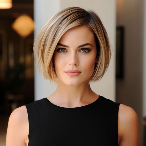 Straight bob with blonde highlights