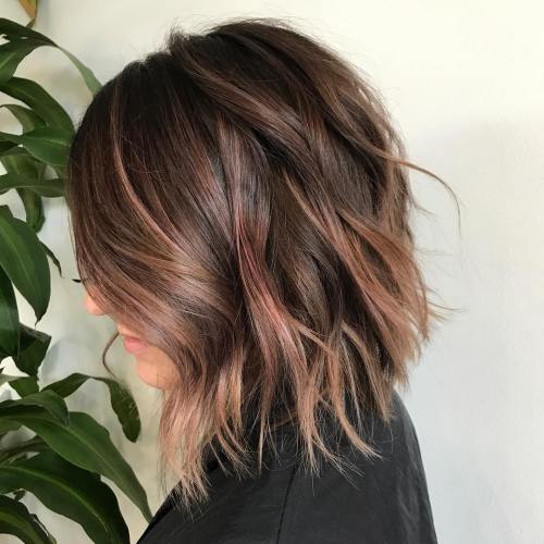 Brown Bob With Subtle Rose Gold Balayage