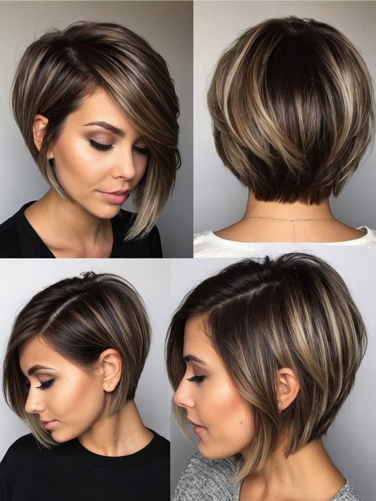 Inverted Stacked Bob with Highlights