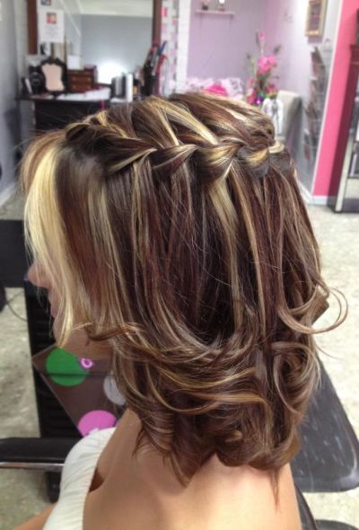 medium layered curls with waterfall braids