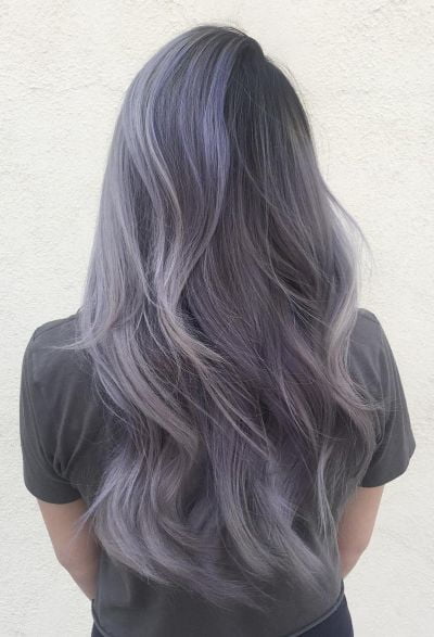 smokey lavender and silver layered hair