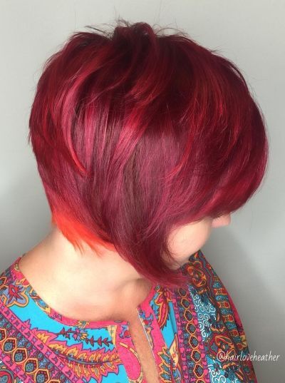 vibrant red layered bob