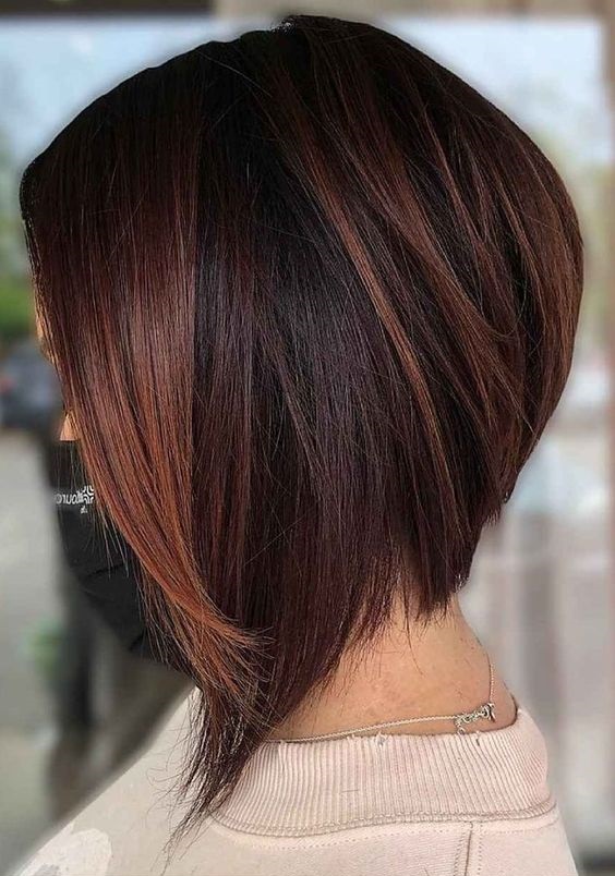 Chocolate brown bob with dark red highlights