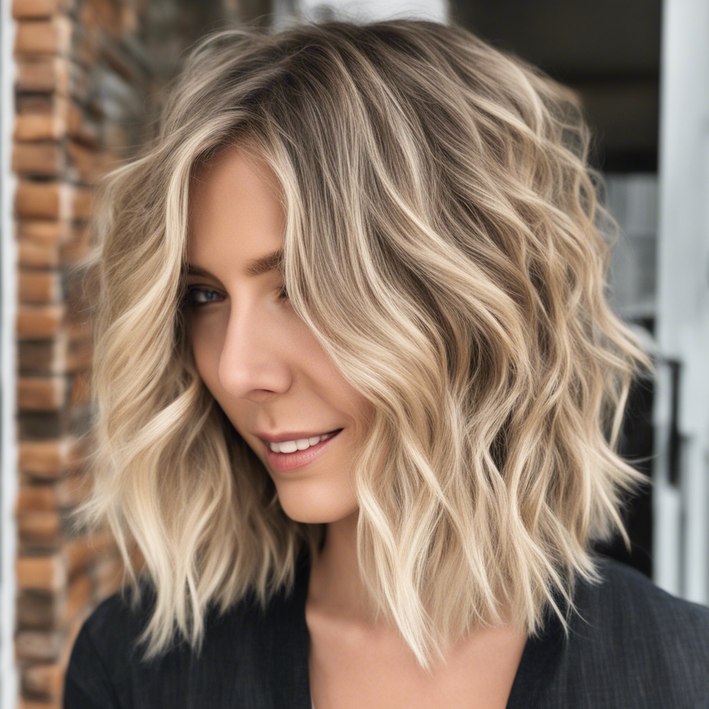 Textured Lob with Blonde Highlights