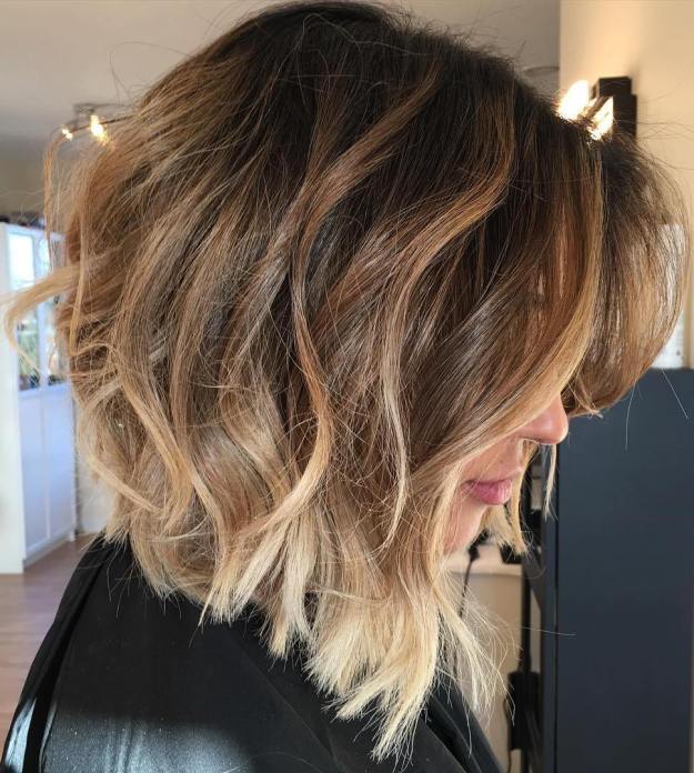 Angled Messy Brown Balayage Bob