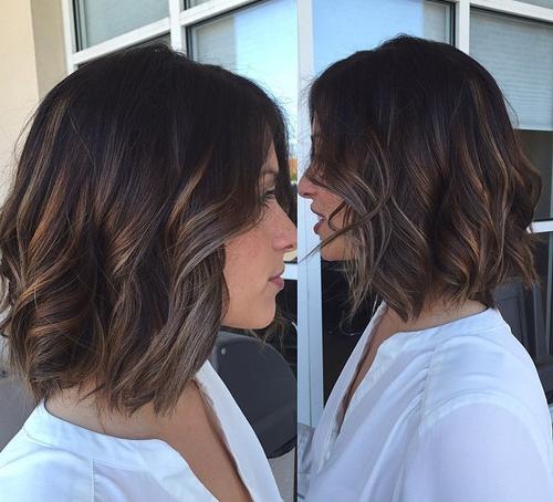 mid-length wavy bob with highlights