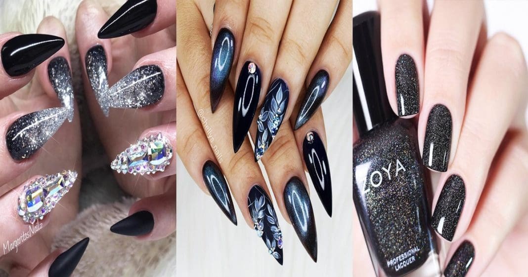 33 BLACK GLITTER NAILS DESIGNS