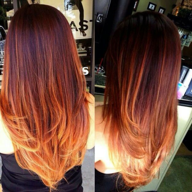 brown to red ombre long hair