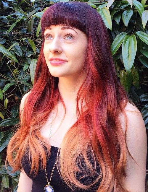 burgundy ombre hair with bangs