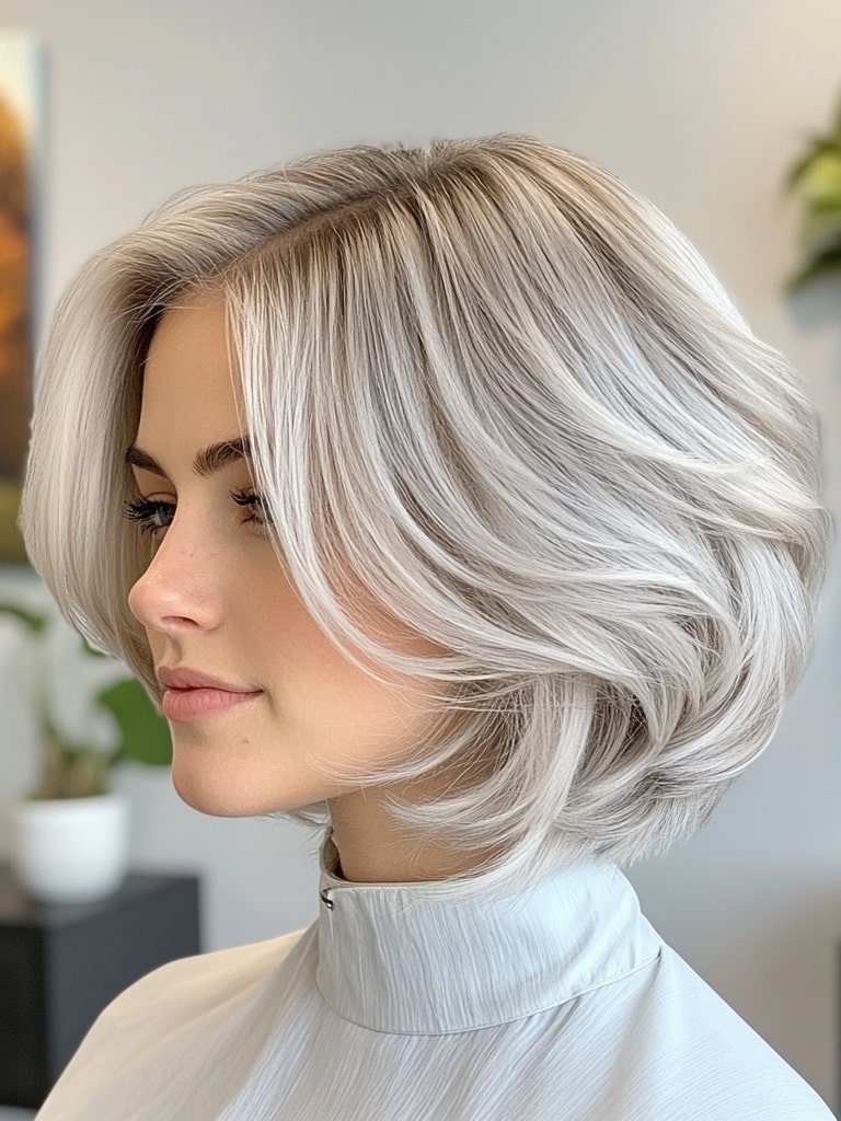 Silver Ash Blonde Layered Bob