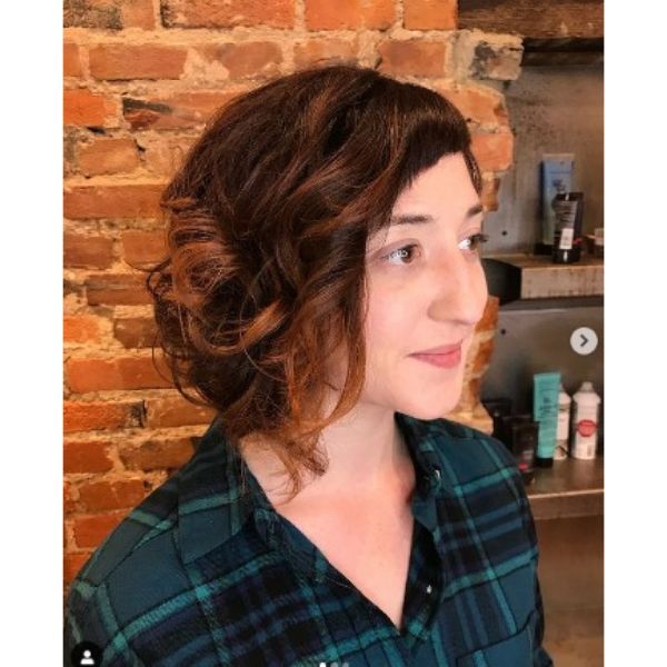 Asymmetric Curly Bob With Autumn Colors