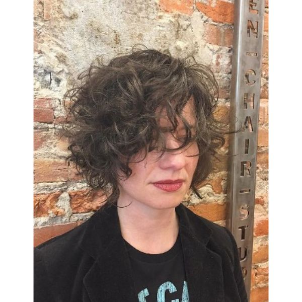  Dark Curly Bob With Short Bangs