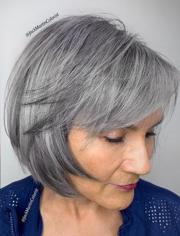Short Bob with Side Bangs in Ice Gray