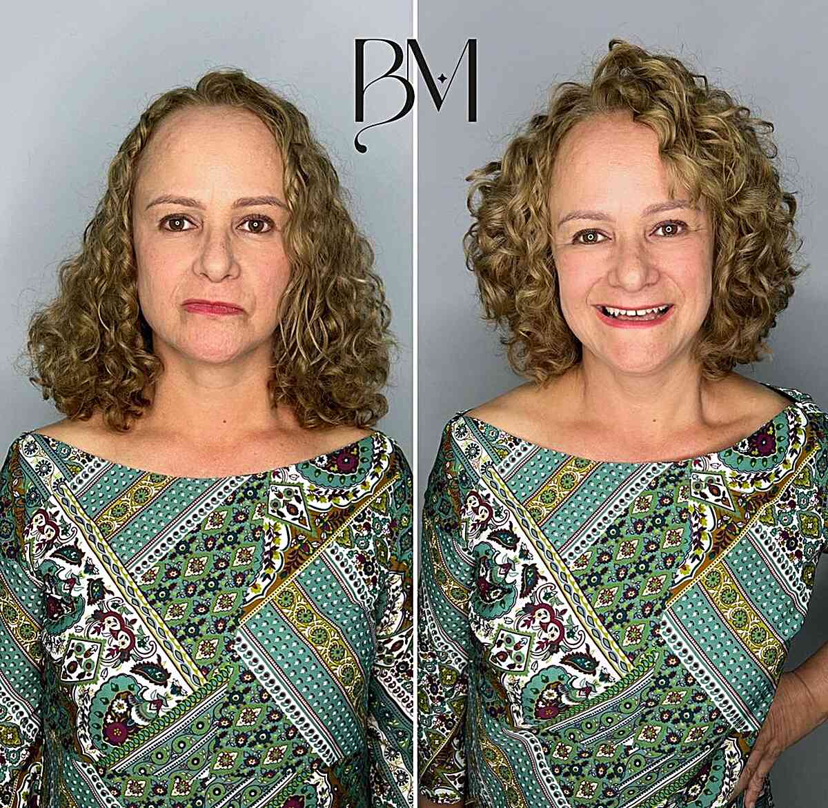 Cute Bob Hairstyle with Natural Curls for Ladies in their 50s