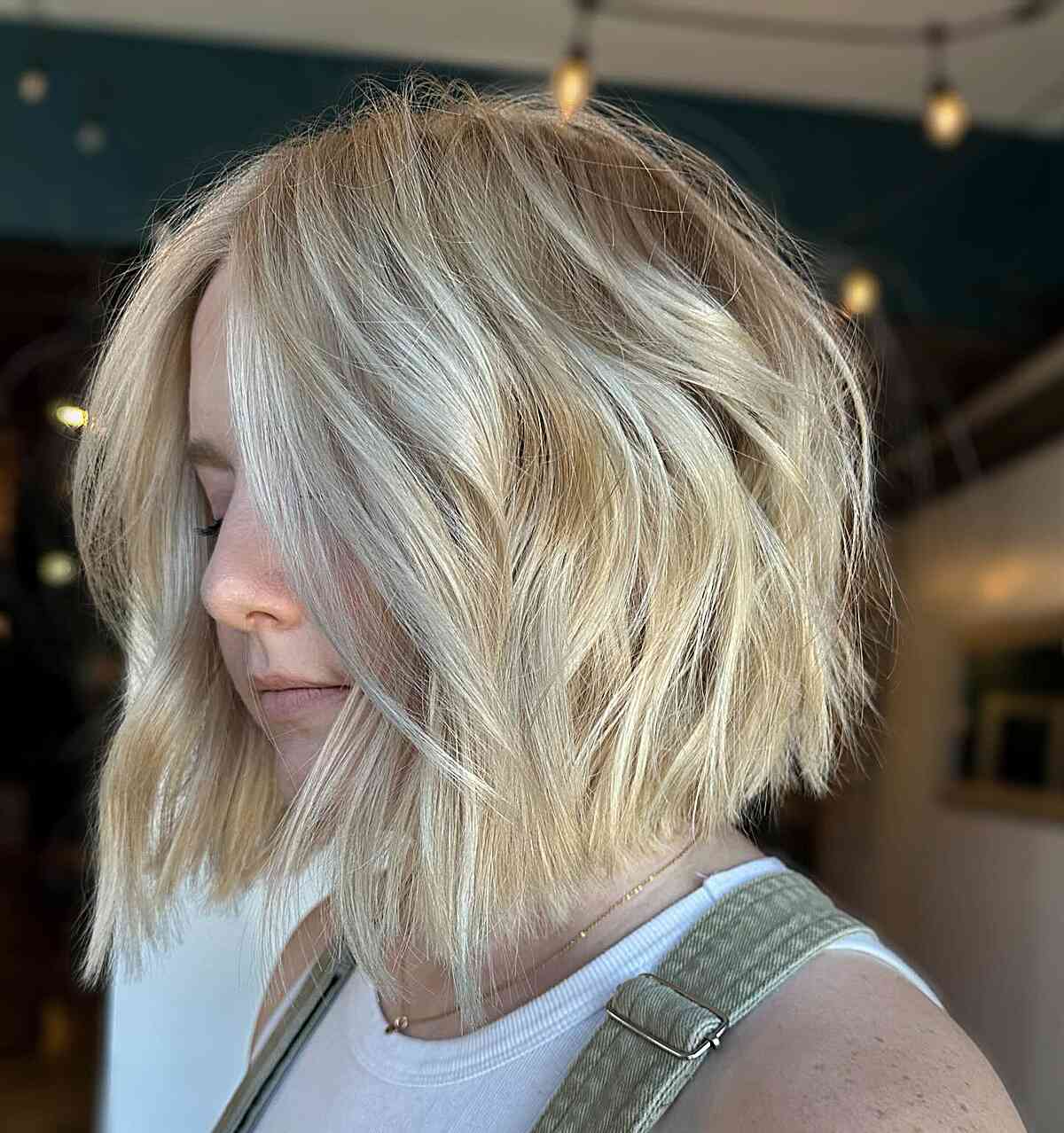 Dimensional Blonde Tousled Angled Bob