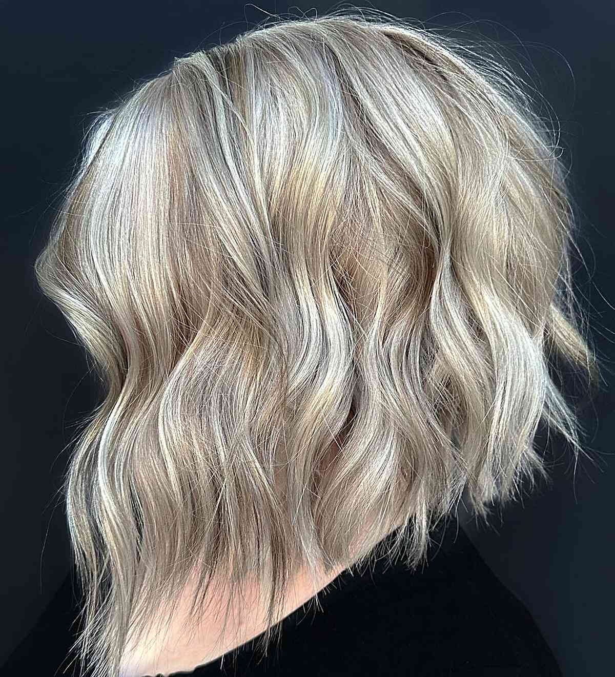 Dimensional long angled bob hairstyle