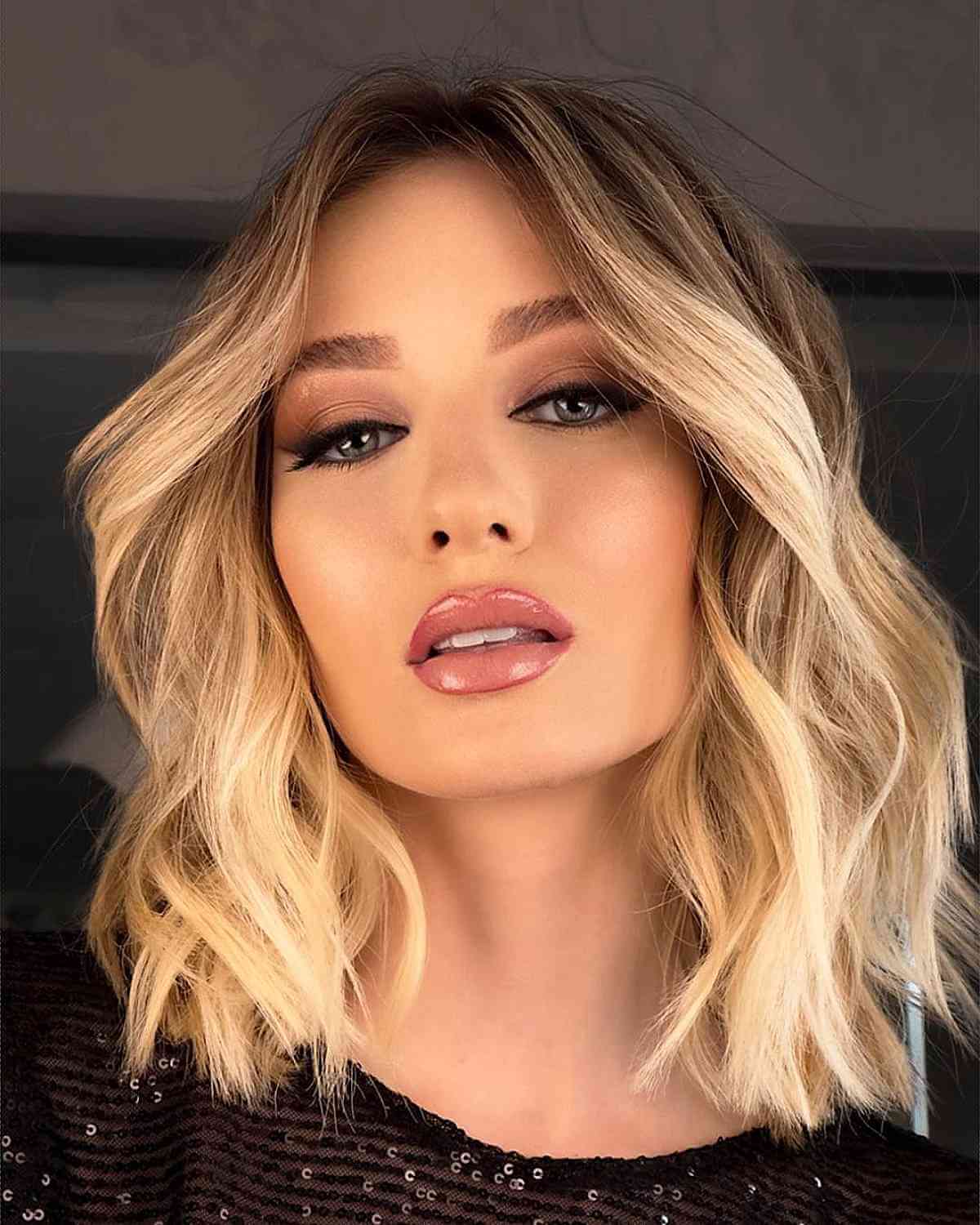 Gorgeous Blonde Balayage Blunt Lob