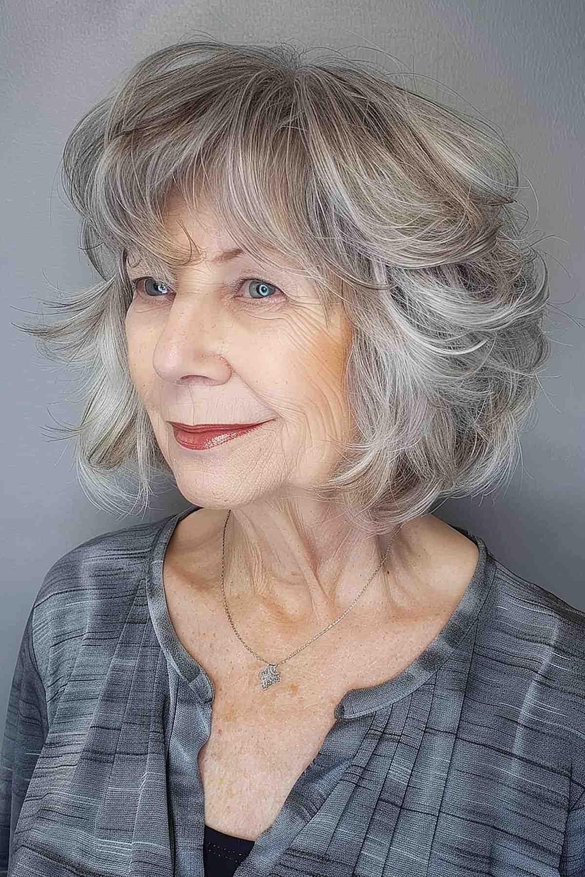 Gray shaggy bob for older ladies