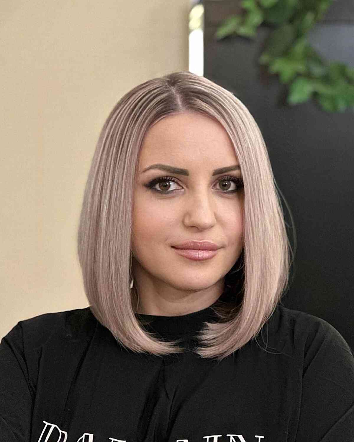 Long Blunt Bubble Bob with Off-Center Part