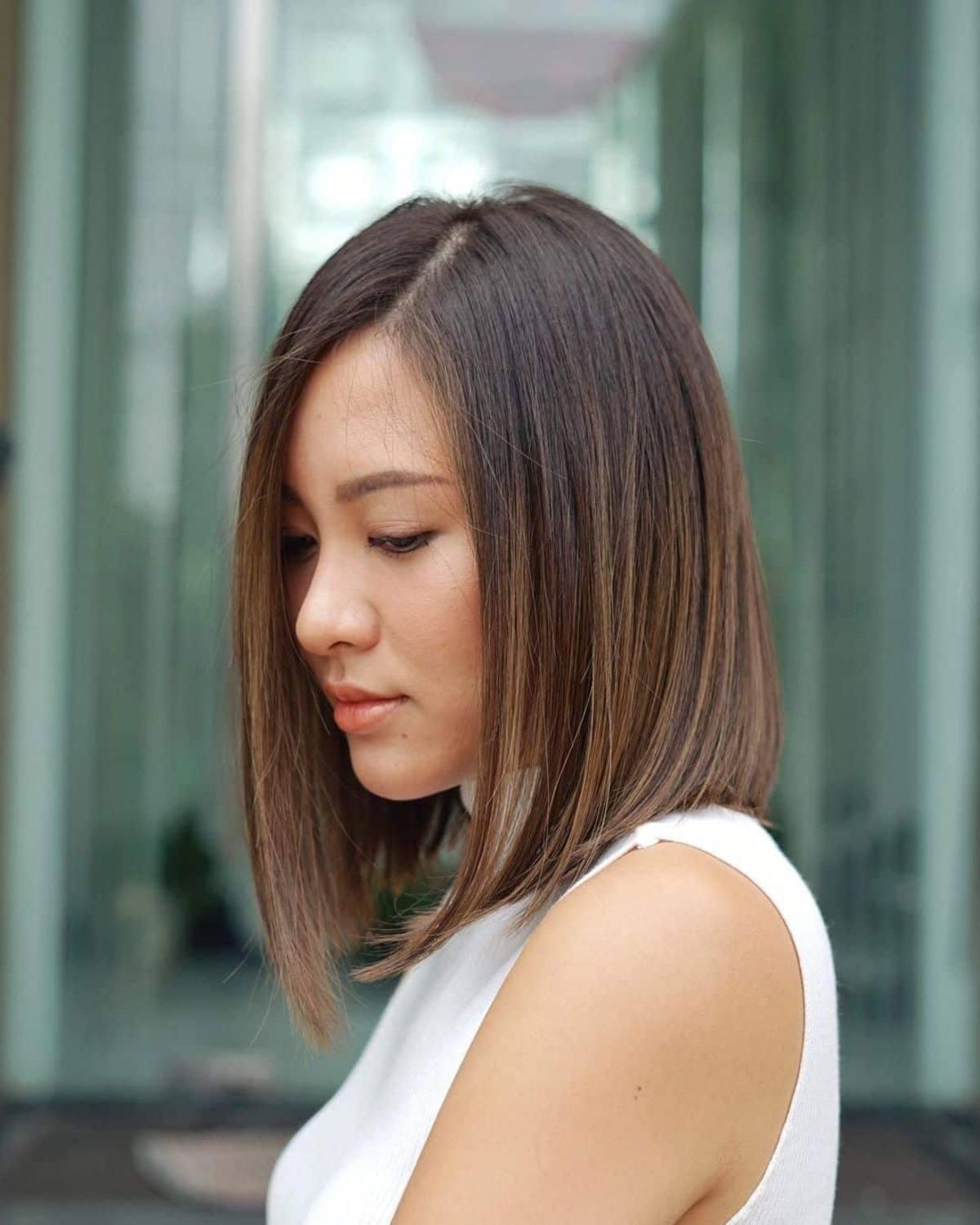 Long Blunt Cut Bob with a Side Part