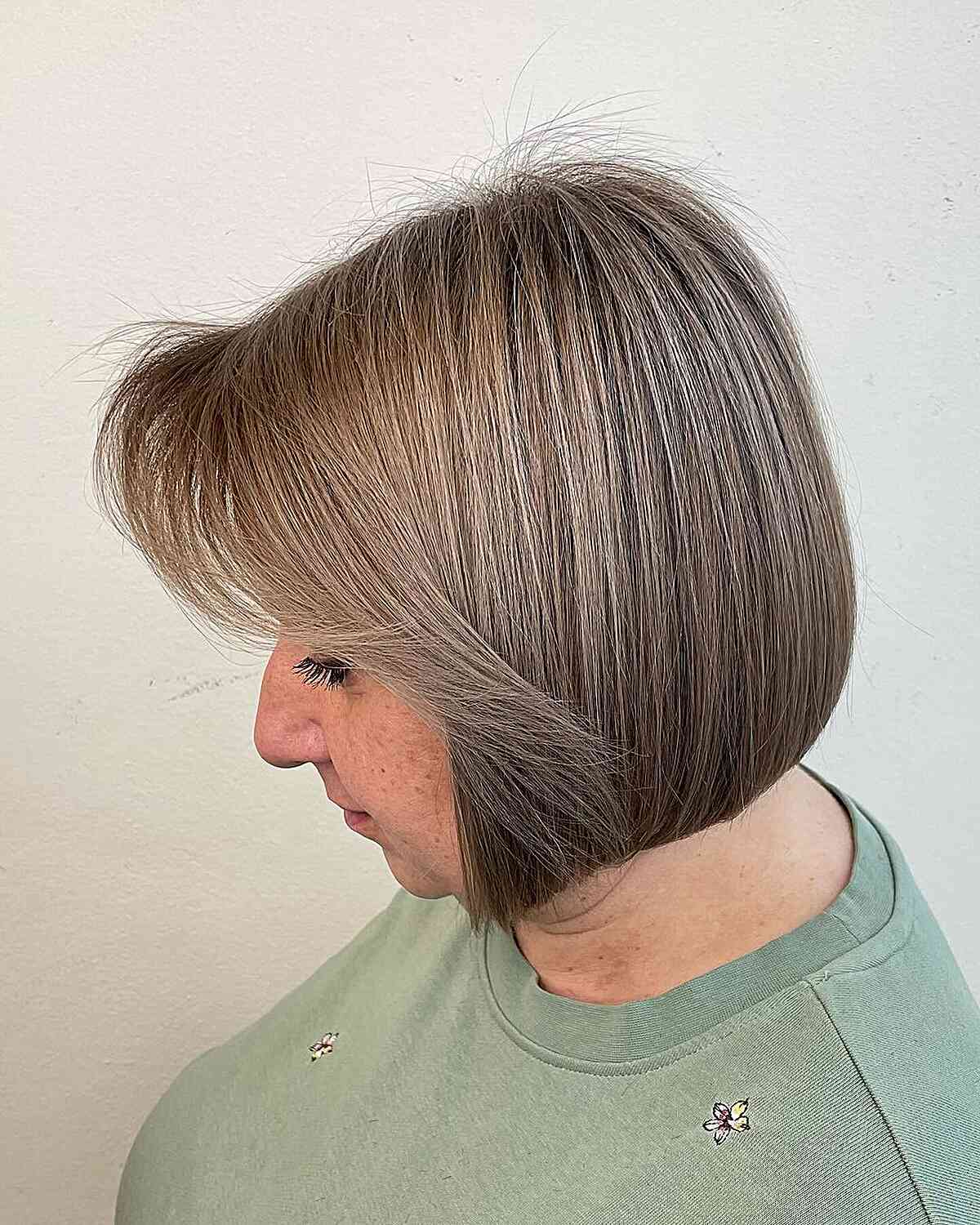 Short Light Ash Rounded Bob with Fringe