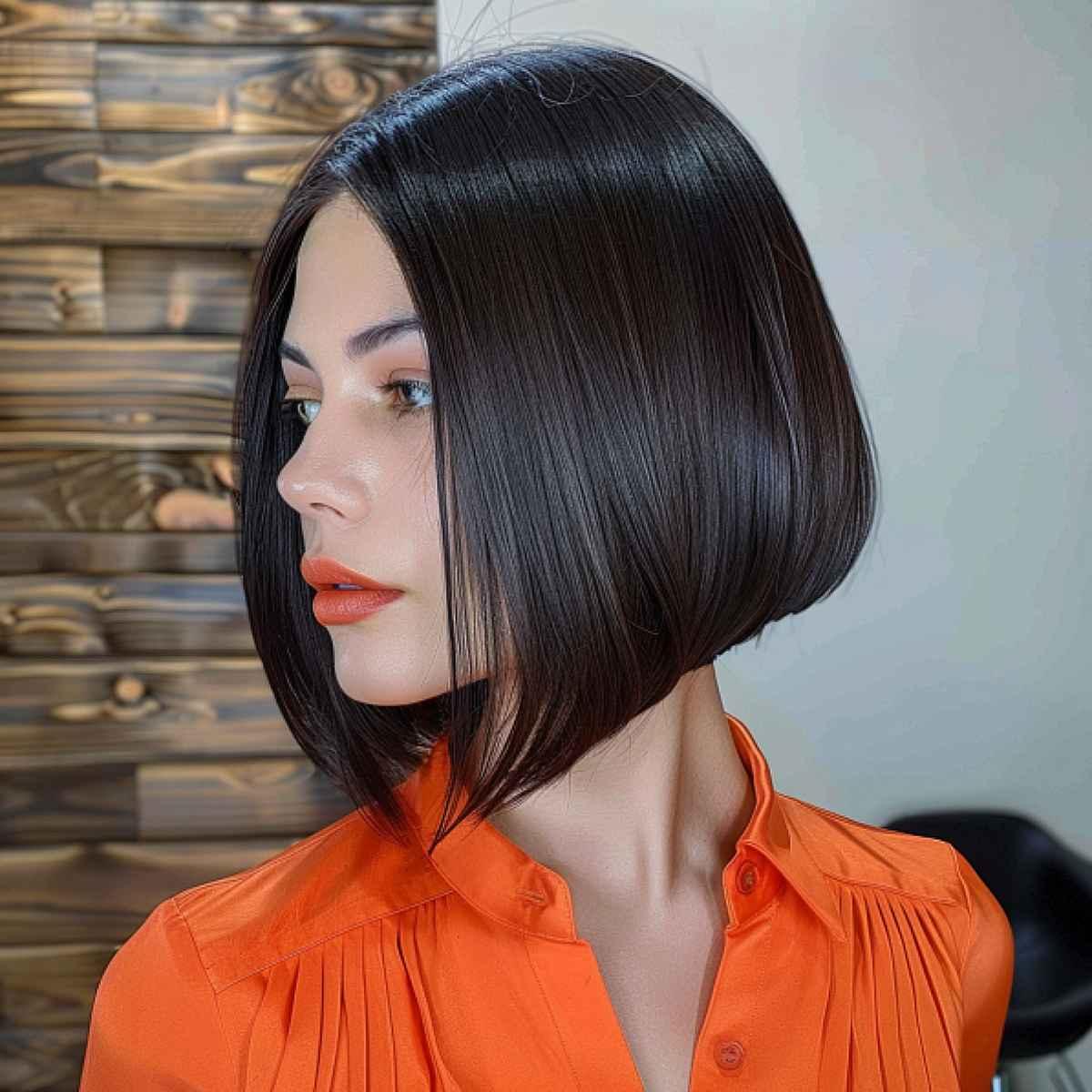 sleek angled bob with sharp lines