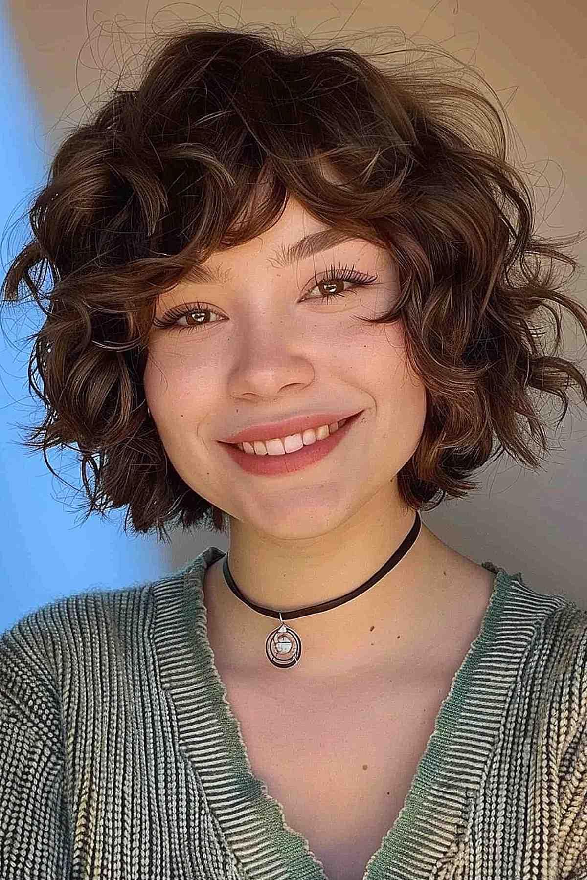 the ideal shaggy bob for dark brown curly hair