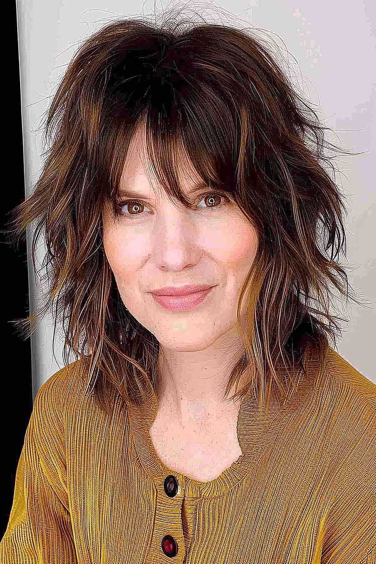 Voluminous long shaggy bob haircut