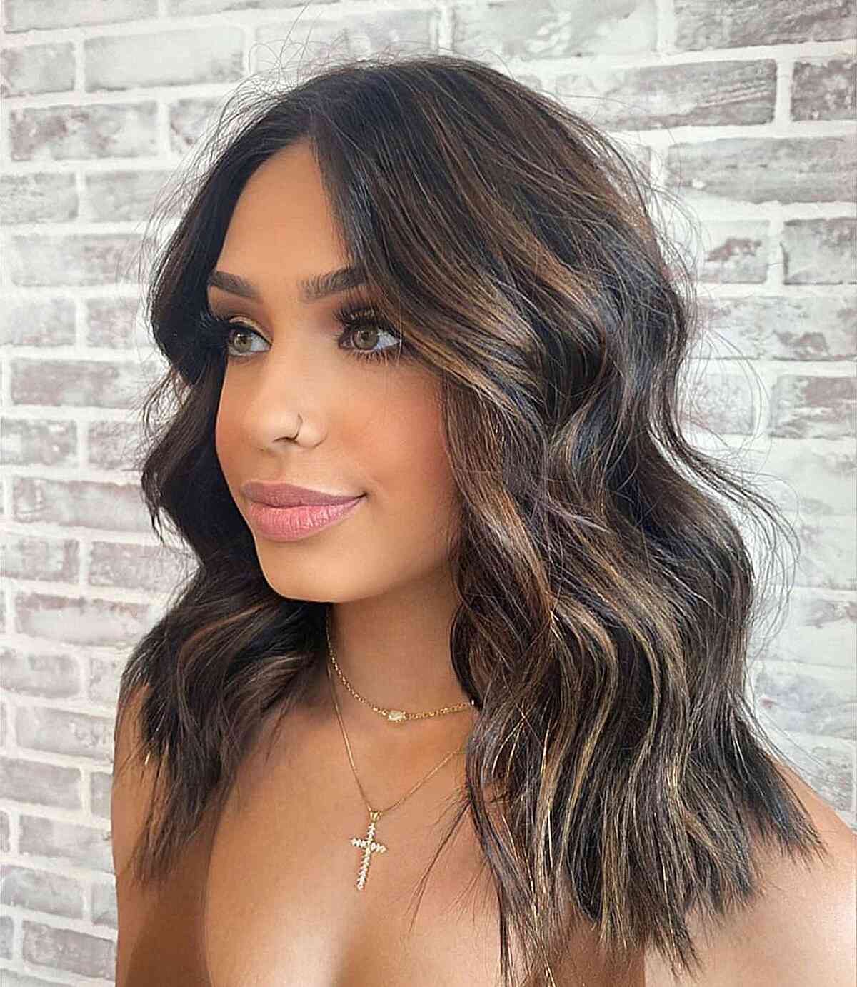 A Very Long Bob with Caramel Highlights