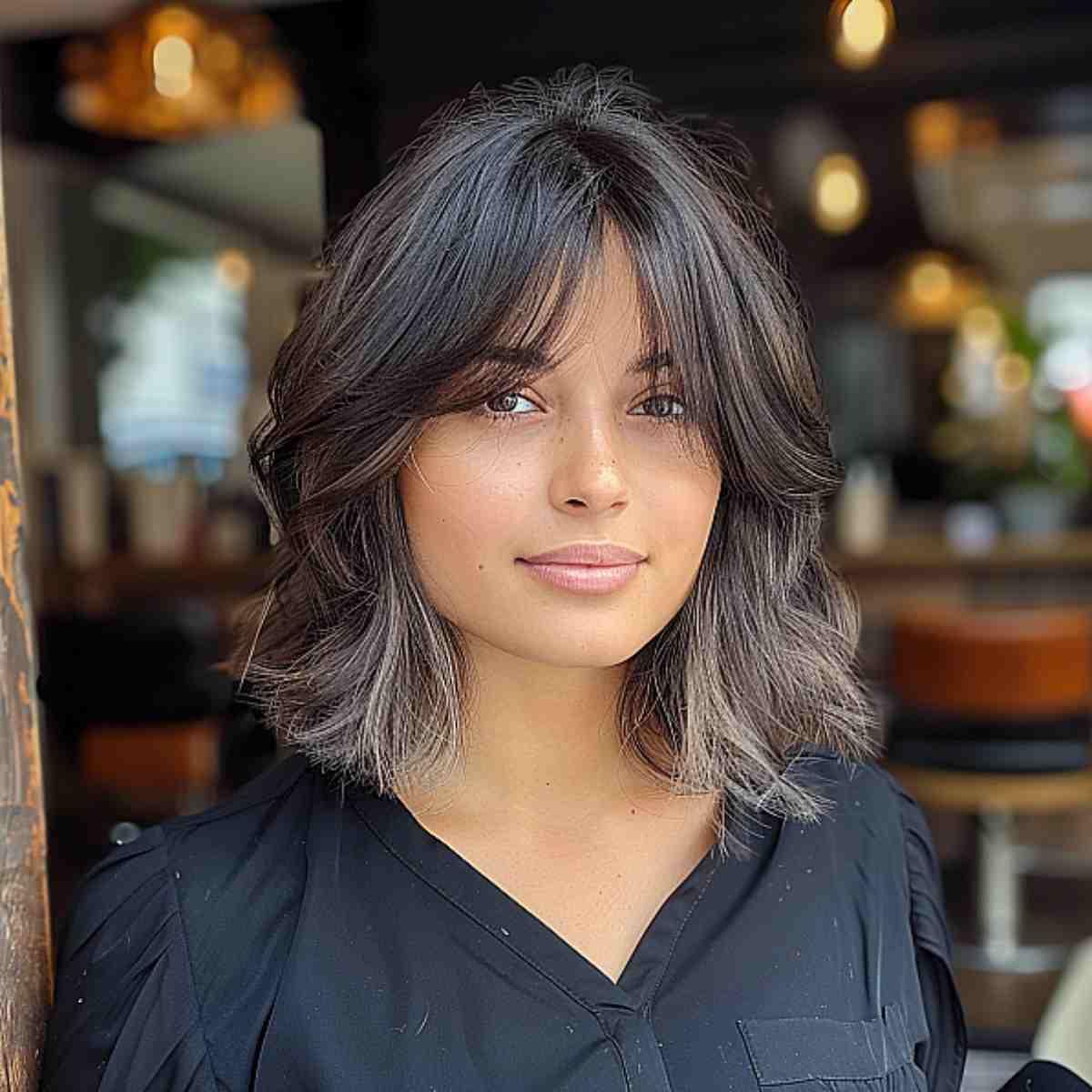 Air-dried lob with curtain bangs