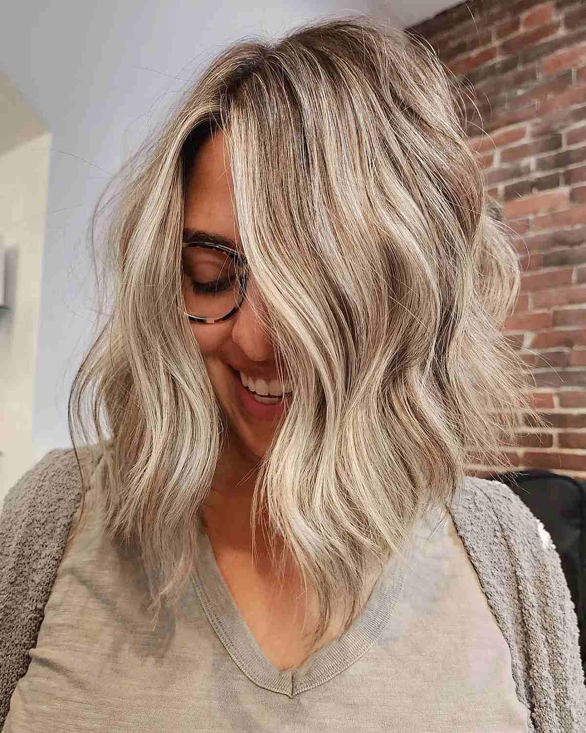 Long angled bob with balayage