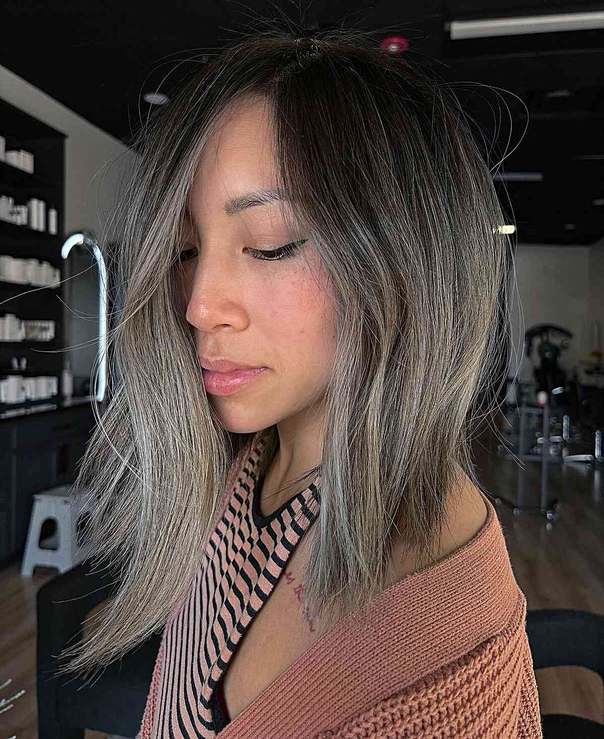 Ashy and Smokey Colored Layered Lob