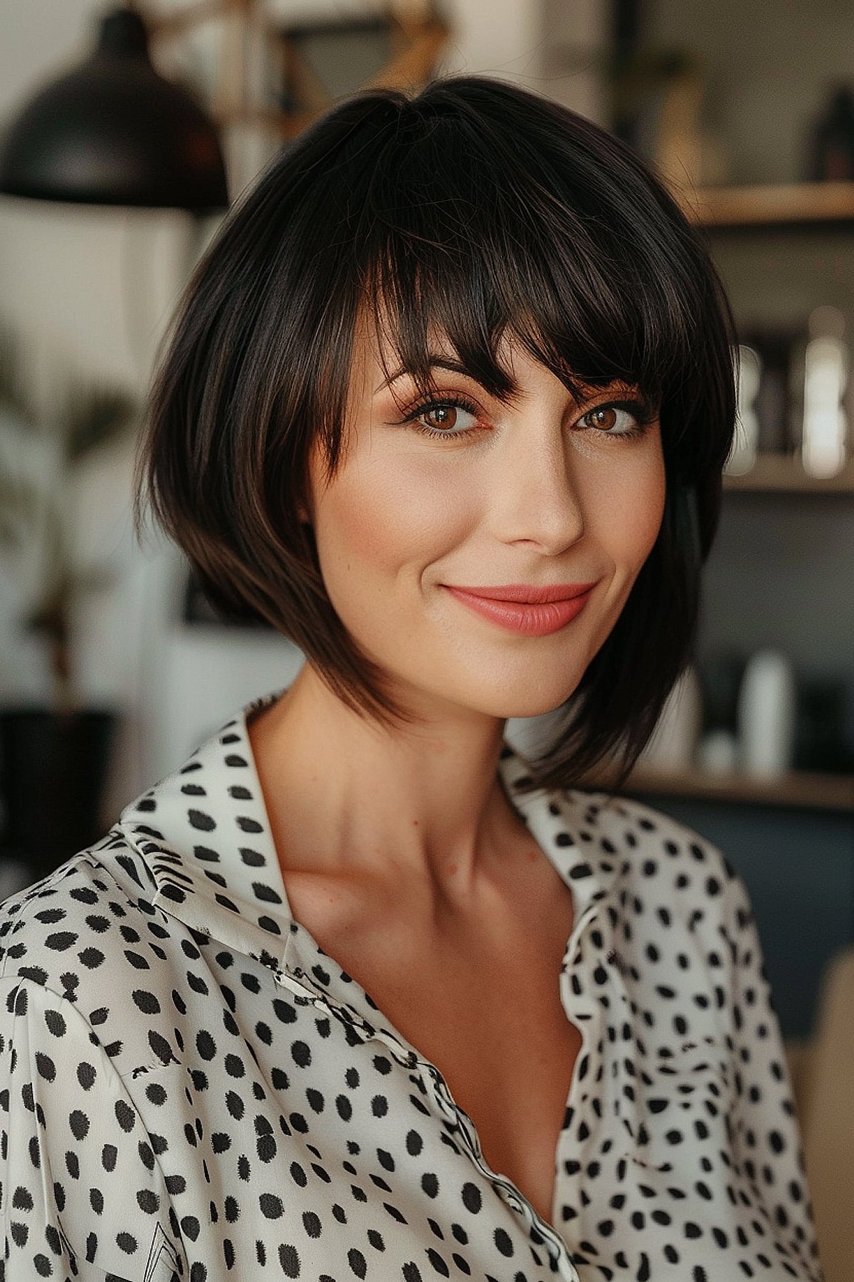 Asymmetrical short bob with fringe