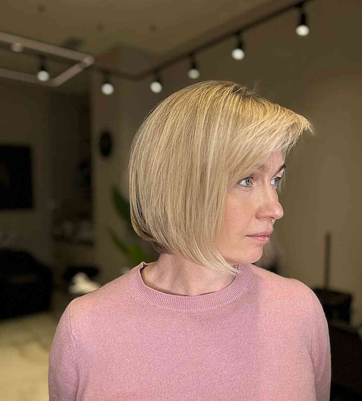 Blonde Chin-Length Bob with Side Fringe