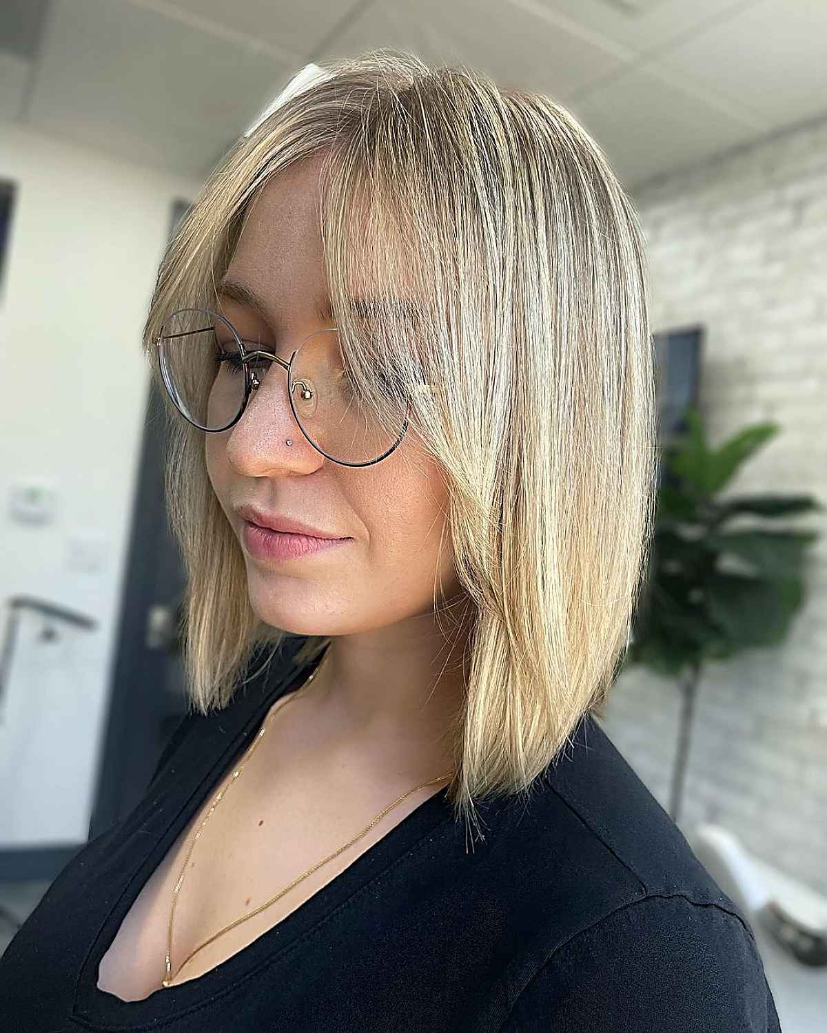 Blonde Long Bob with Curtain Bangs