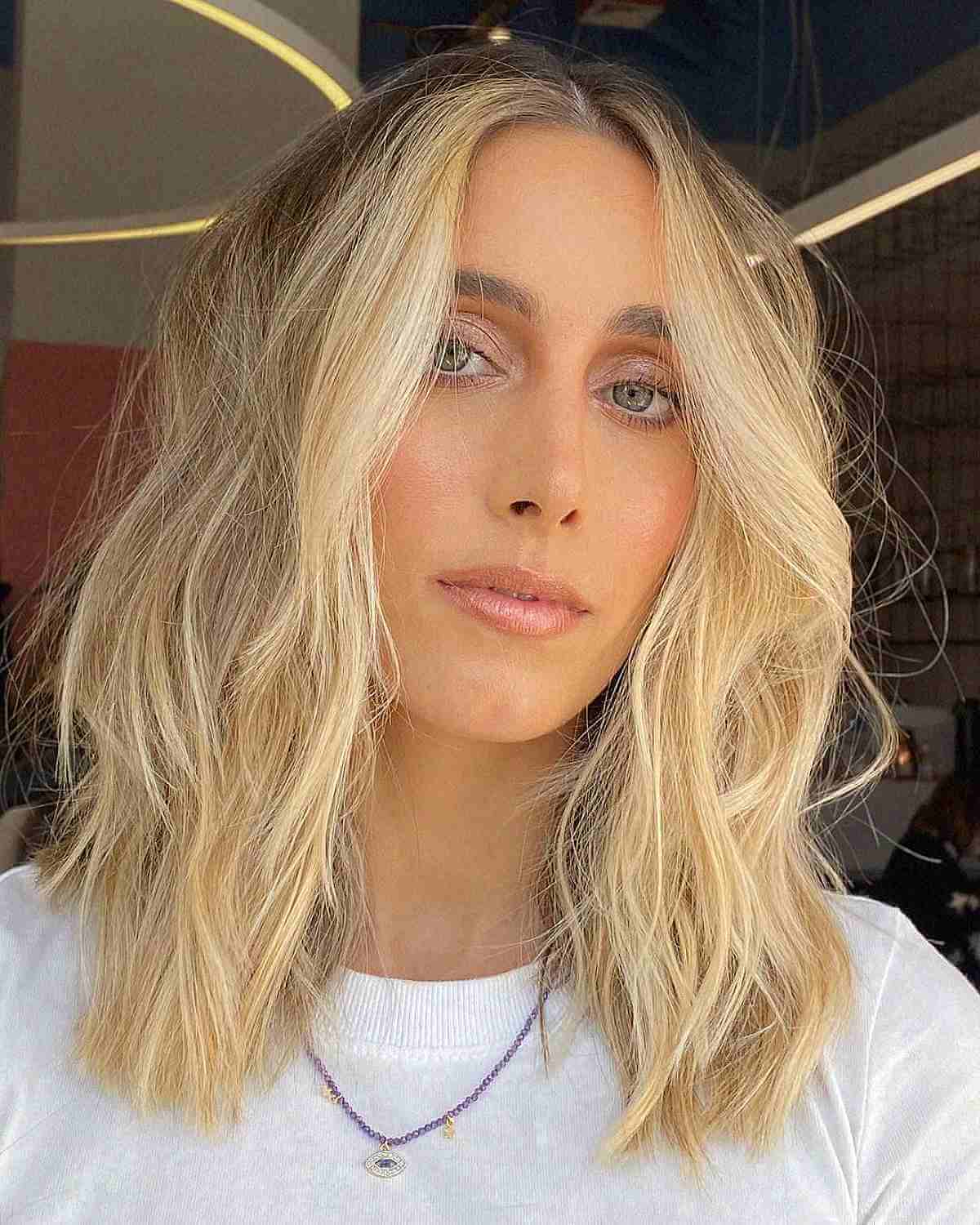 Blonde Long Choppy Bob with Waves