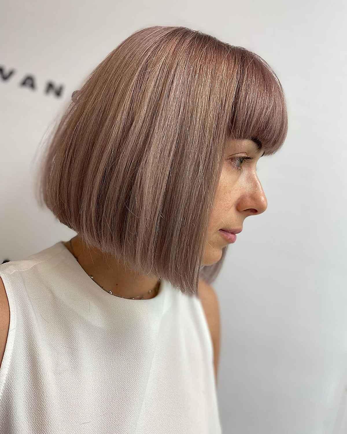 Blunt Lob Haircut with Brow-Length Bangs