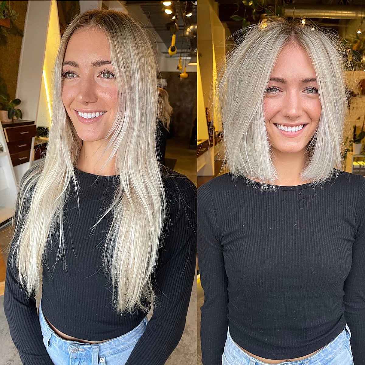 Straight lob on blonde hair