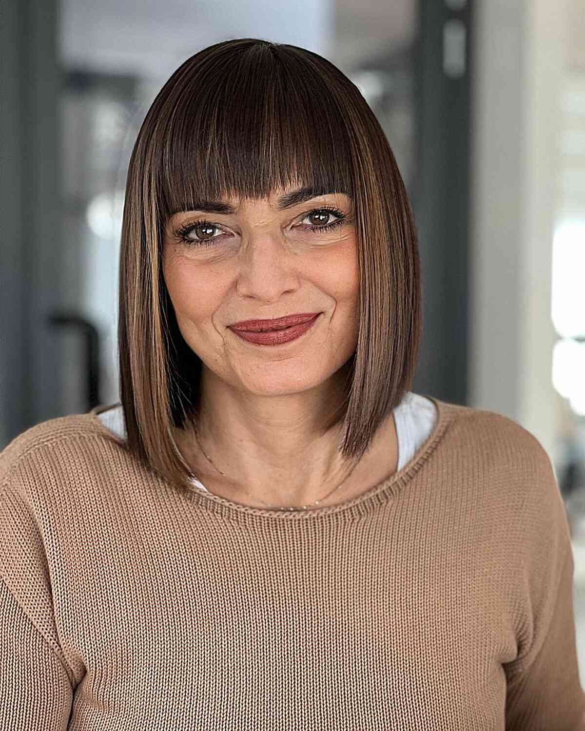 Blunt Slob Bob Cut with Fringe for older ladies with thin hair