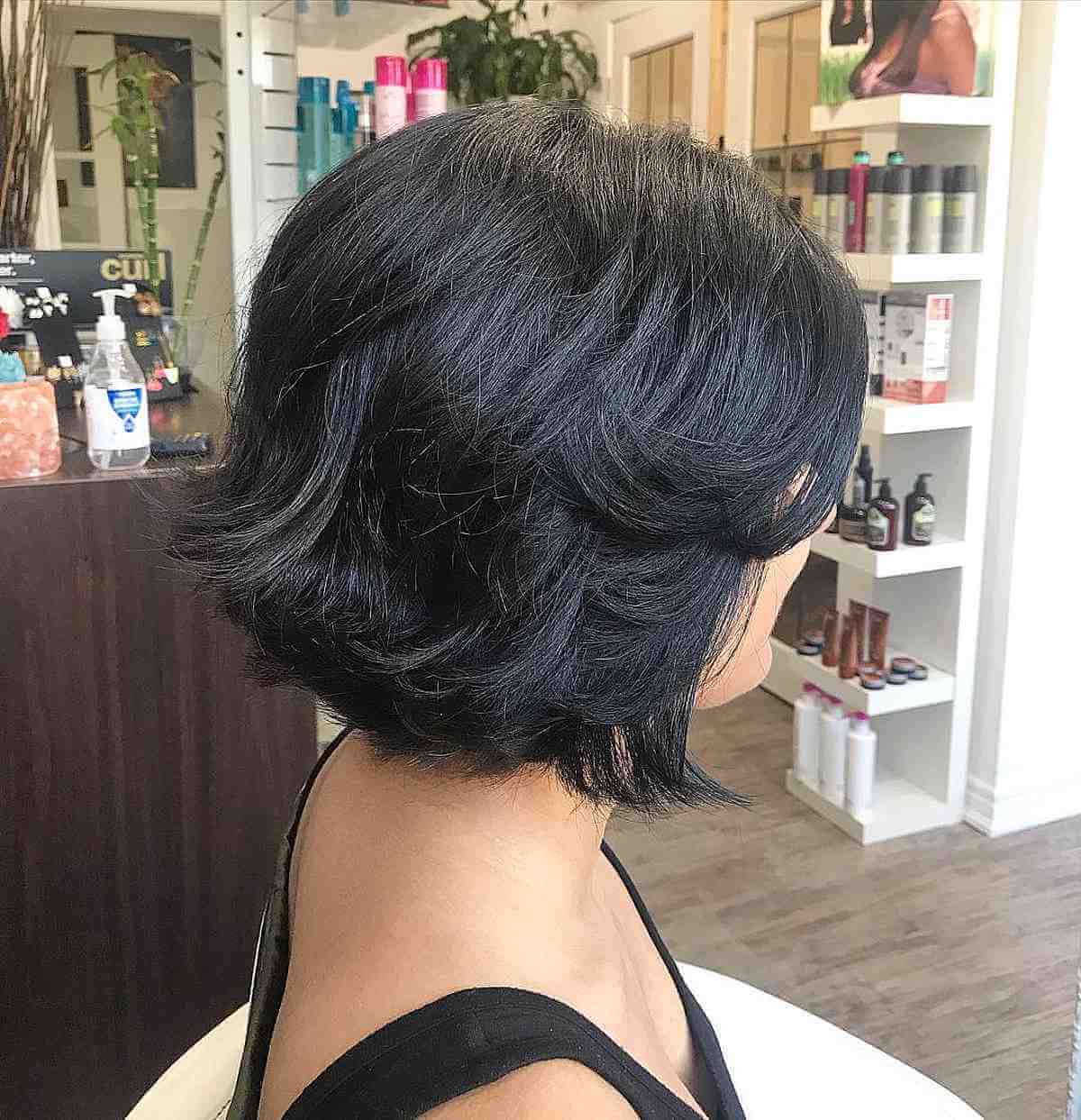 Bob haircut on Dark Black Hair with Dimensional Layers