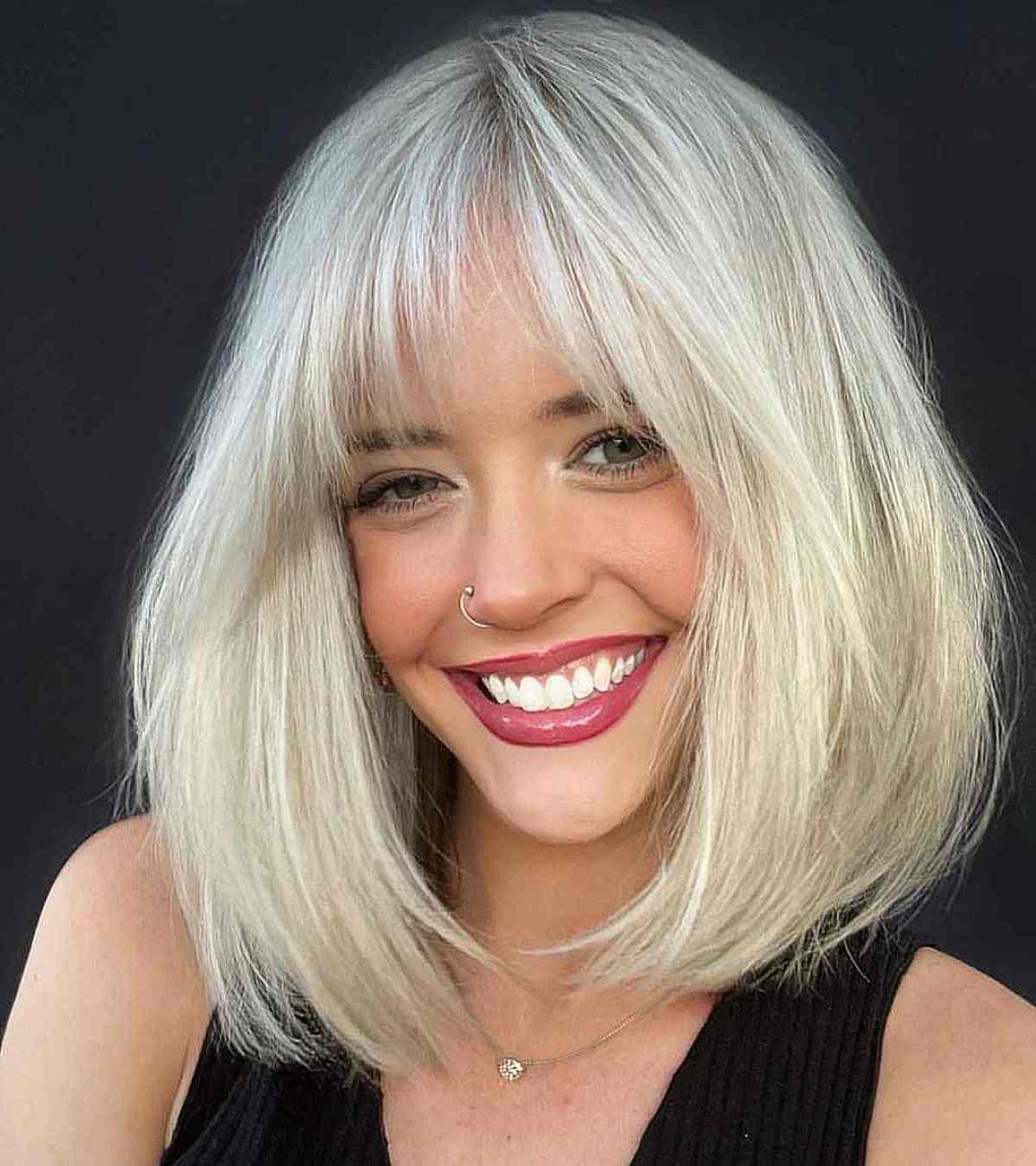 Bright and Shorter Lob with Choppy Fringe