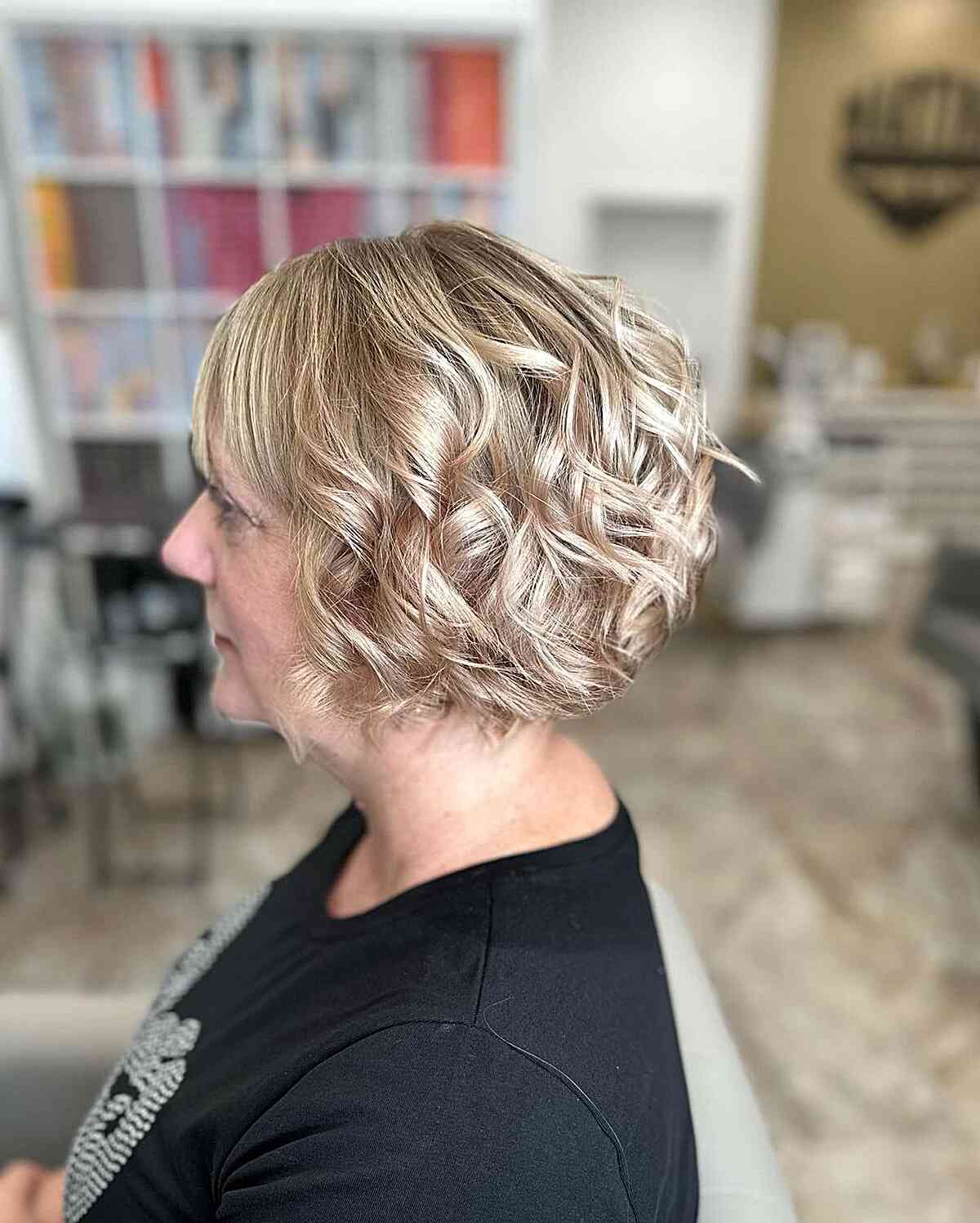 Champagne Blonde Wavy Stacked Bob