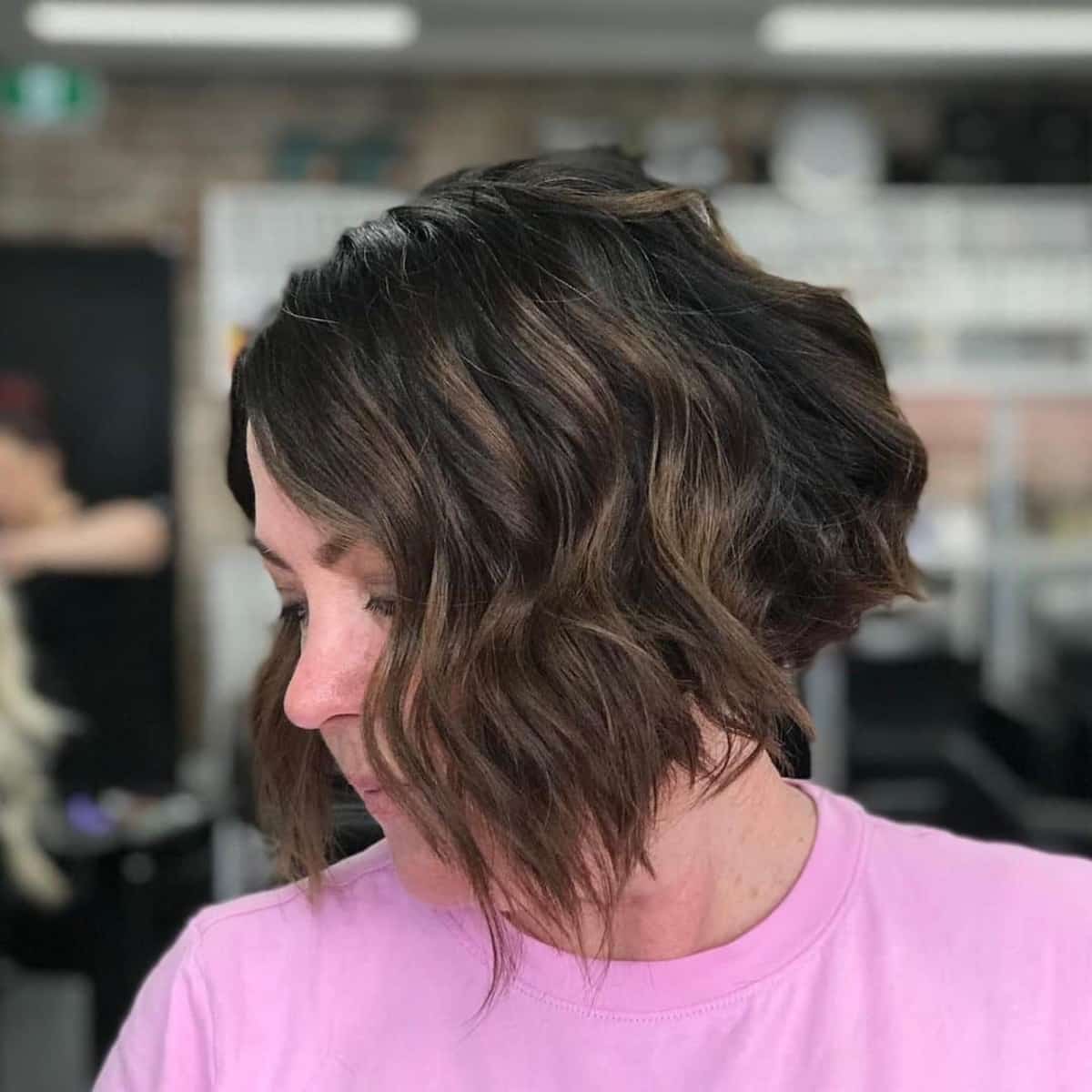 chin length shaggy bob with waves