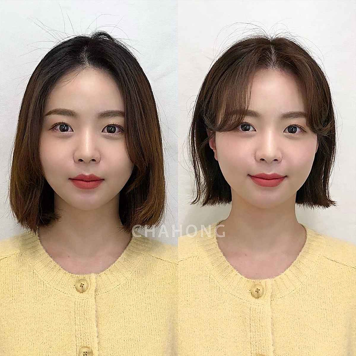 Chin-Length Sliced Bob with Curtain Bangs