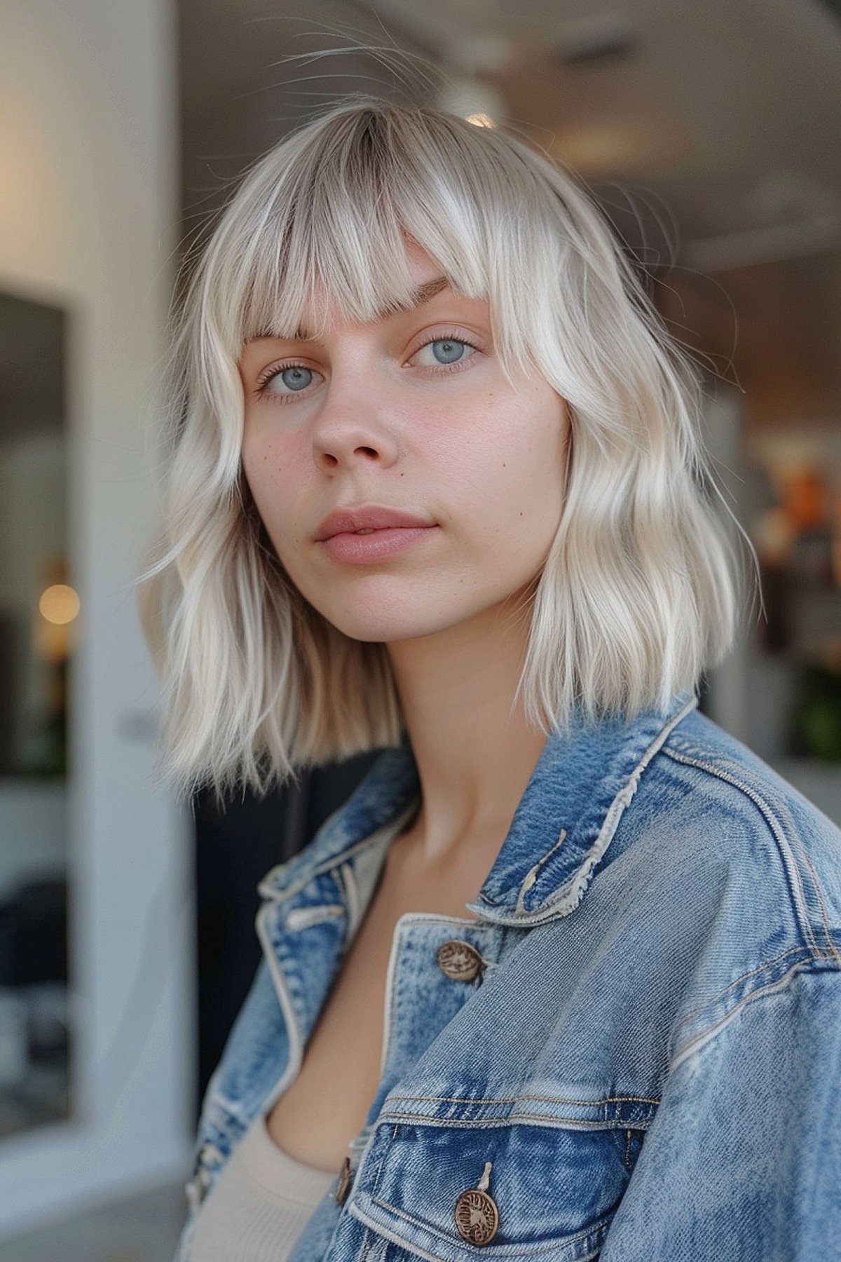 Choppy blunt bob with bangs for thin hair