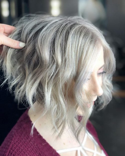 Cool Ash Blonde Asymmetrical Wavy Bob