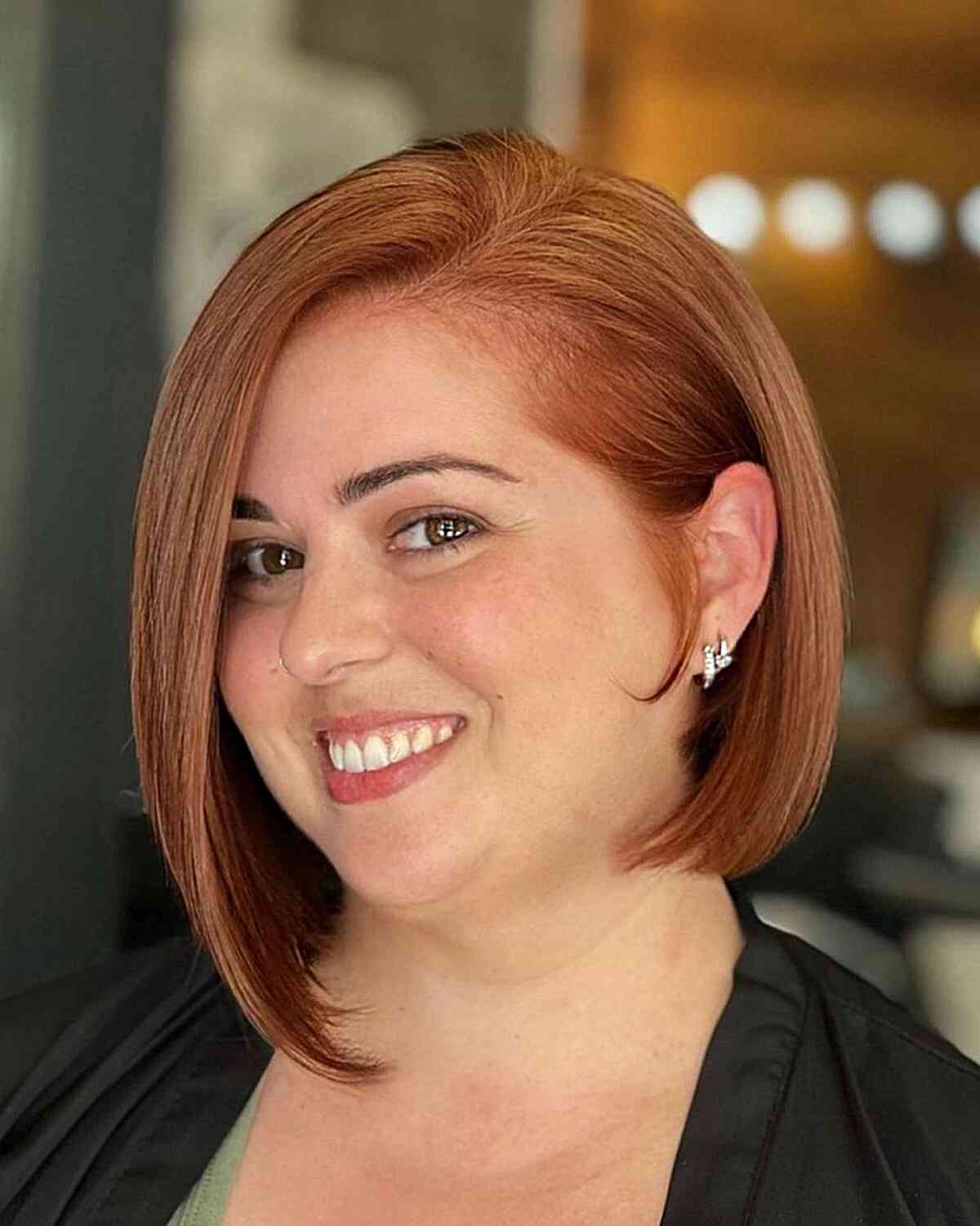 Copper Asymmetric Undercut Bob Style for women with round faces