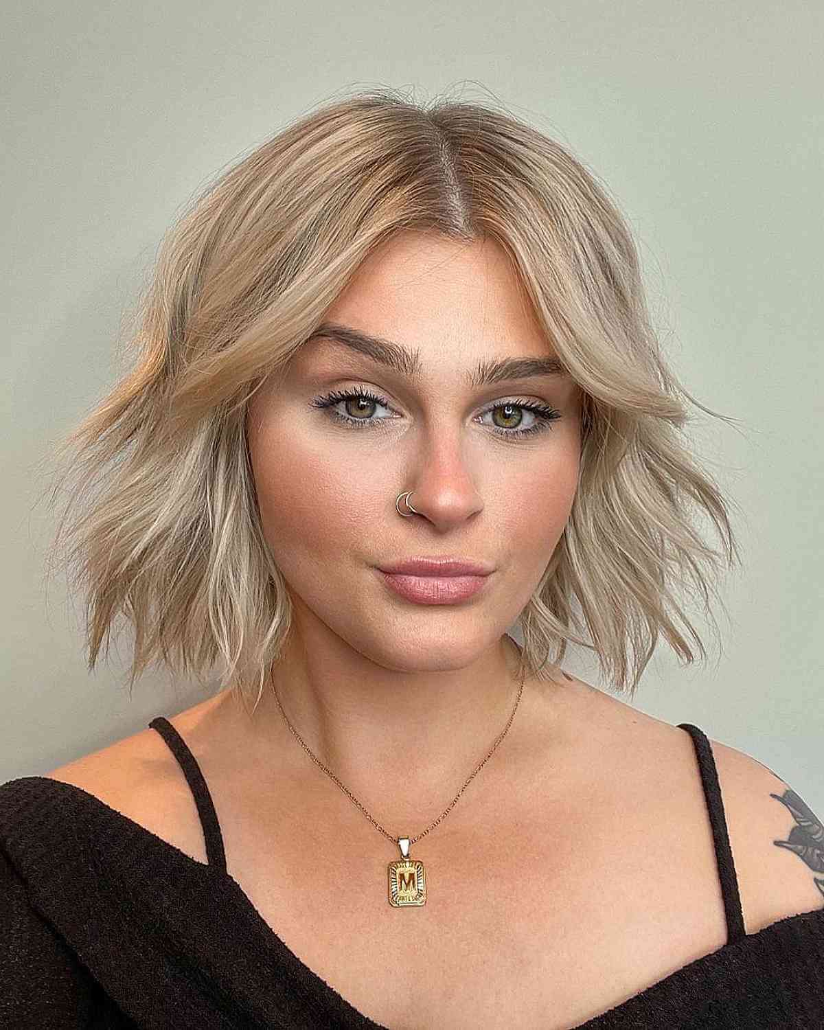 Creamy Blonde Choppy Razored Bob