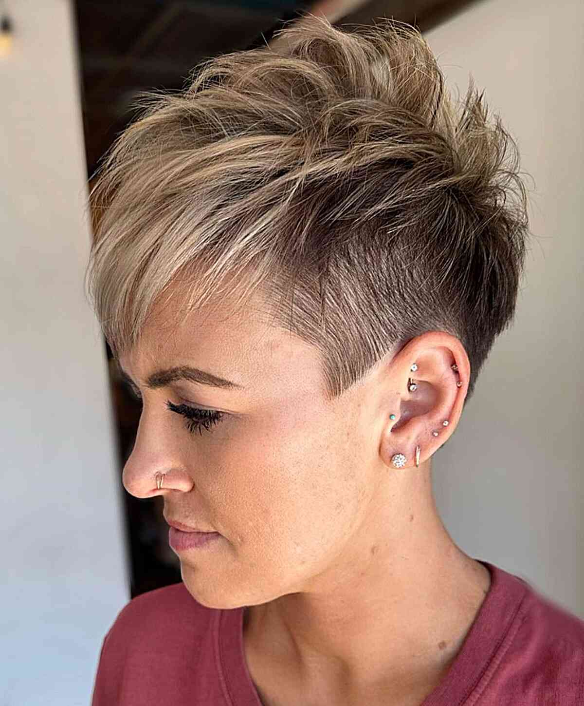 Cute Pixie Cut with a Shaved Side for Fine Hair